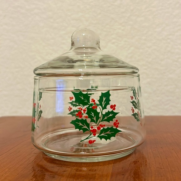Indiana Glass Snack Jar Holly Candy Jar With Lid Item # 5979 Made in USA - Picture 1 of 5